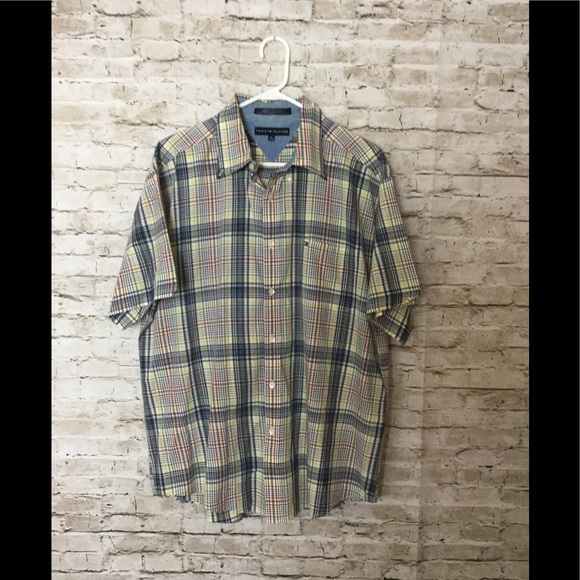 Tommy Hilfiger plaid short sleeve button down top - Picture 1 of 3